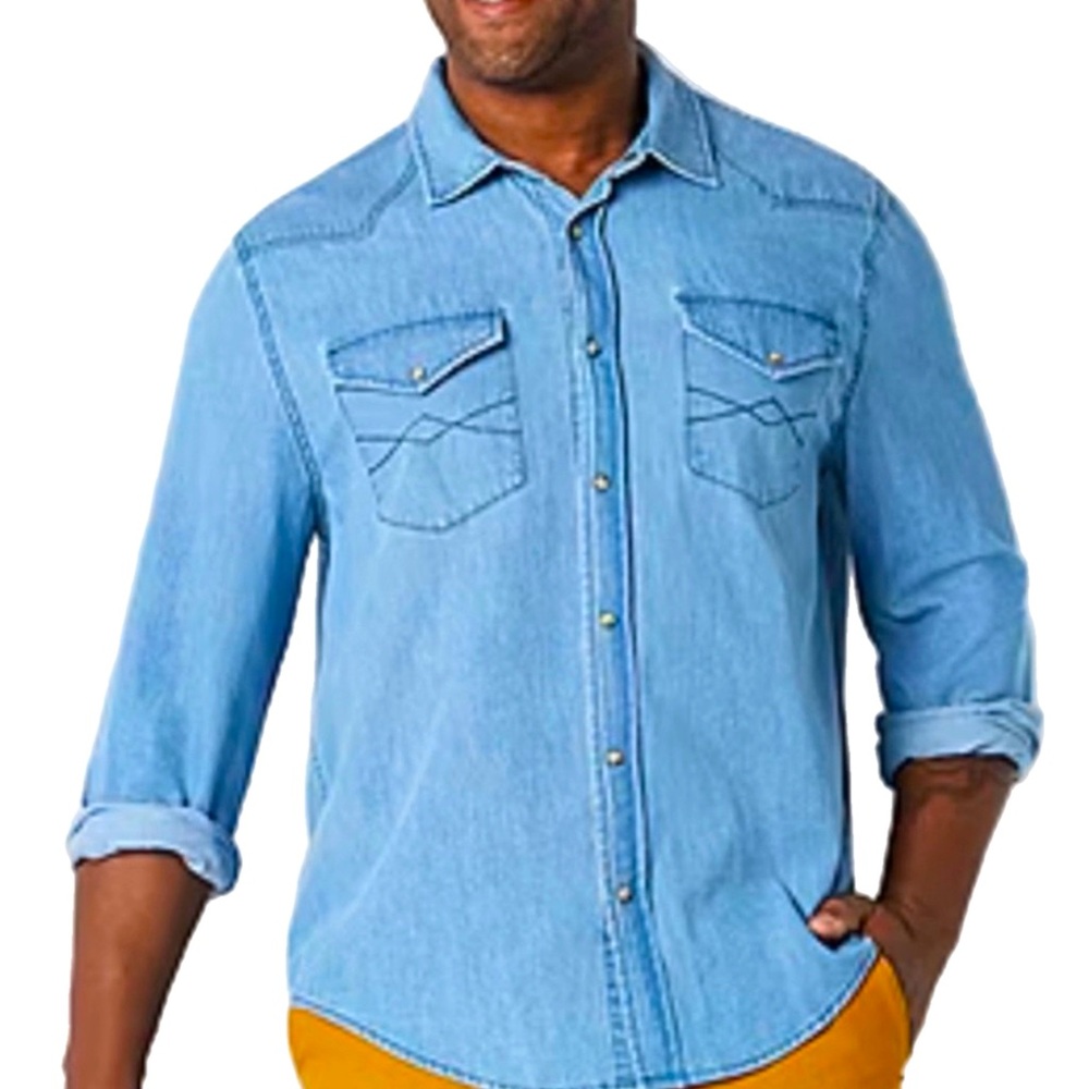 NWT Men's Frye and Co. Light Blue Denim Long Sleeve Denim Shirt XLT $70 MSRP